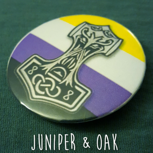 renniequeer:renniequeer:Now available from Juniper & Oak - Pride Flag Mjolnir Buttons! 2 inch bu