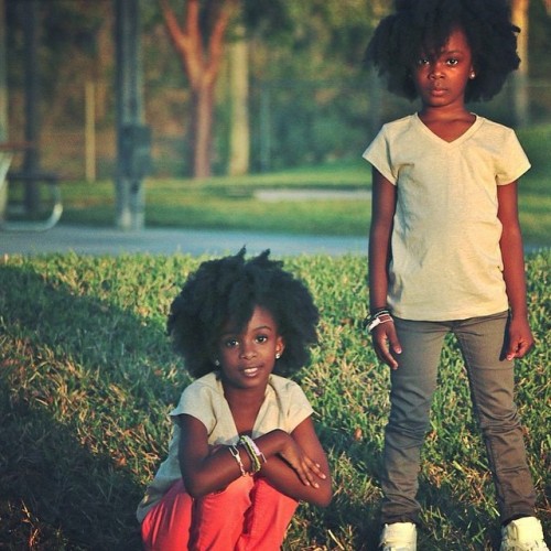 youngblackandvegan:curlswithlove:Pretty girls with fros @lovelymyname #naturaltotsthursdaylook at all that beautiful hair! and such pretty skin