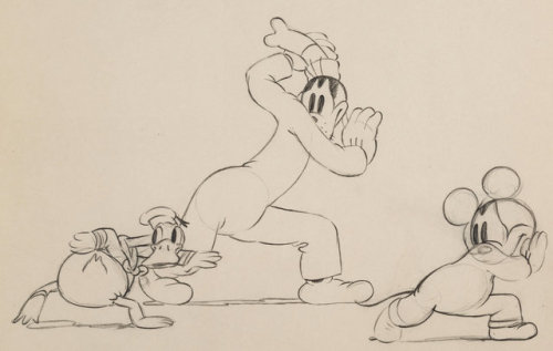 Animation drawings from the 1935 Disney short, Mickey’s Service Station.The short marked the first t