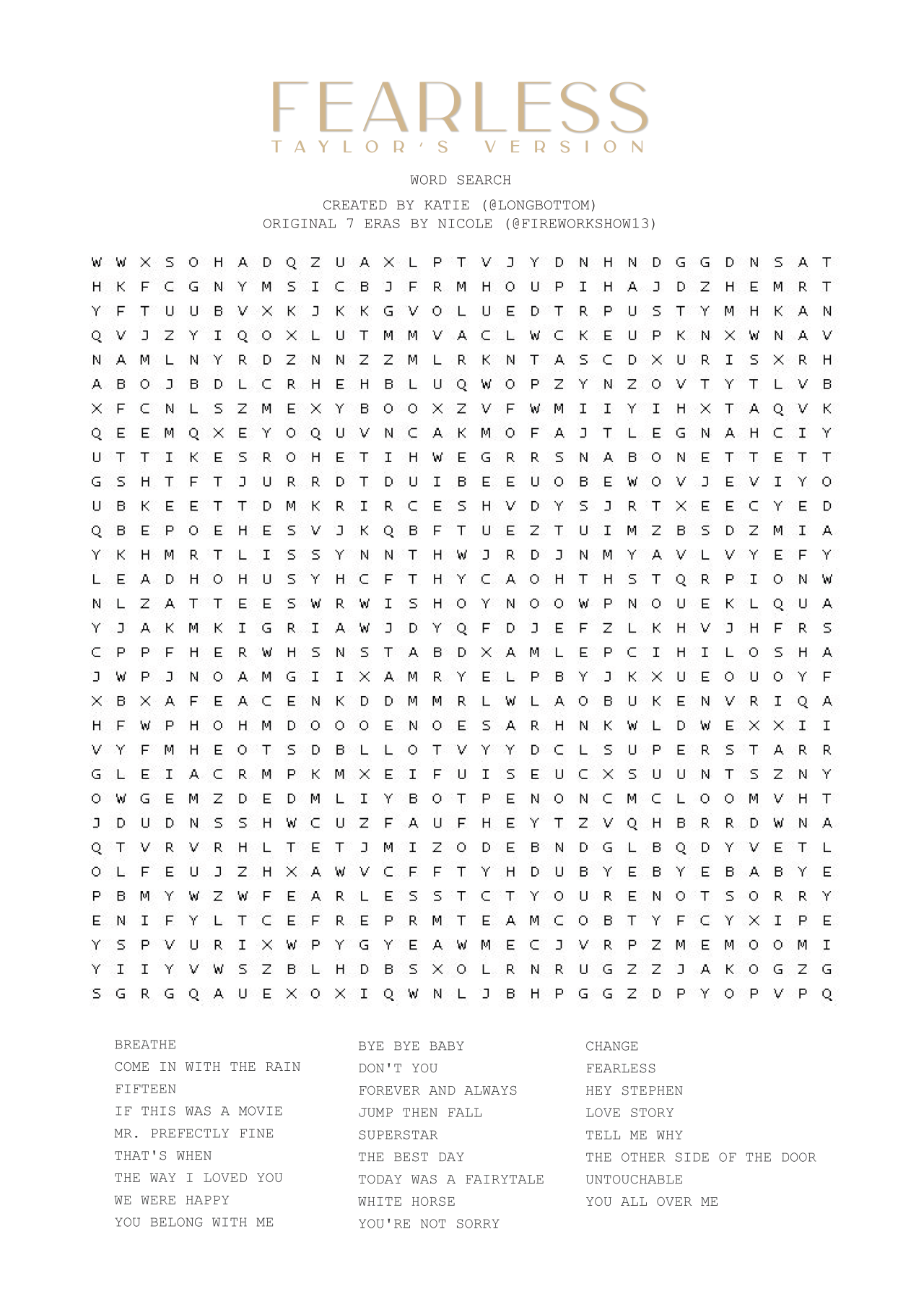 Download Word Search on Taylor Swift