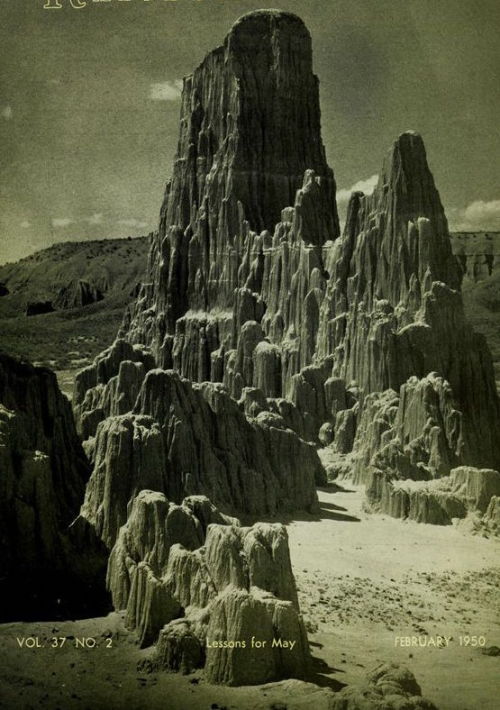 nemfrog:Monumental rock formation. Cathedral Gorge, Nevada. The Relief Society magazine.  