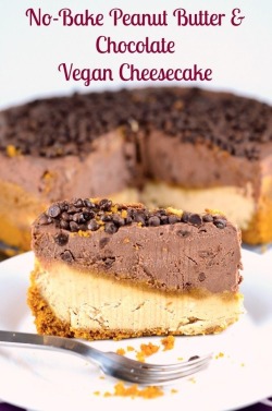 fuckyeahveganlife:  no-bake vegan peanut butter and chocolate cheesecake  http://mayihavethatrecipe.com/2014/06/26/bake-peanut-butter-chocolate-vegan-cheesecake/