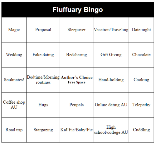 Hey lovely! Your Fluffuary Bingo card, as requested!Have fun and don’t forget to tag us in any fluff