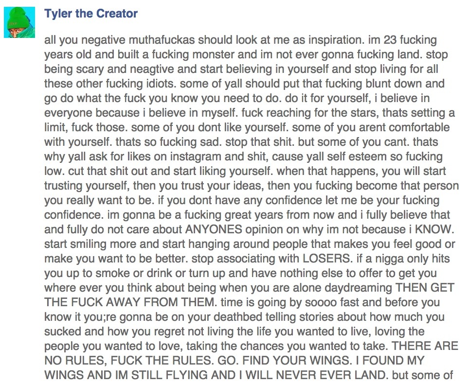 ridge:  Please read what Tyler the Creator posted  it’s so worth the read