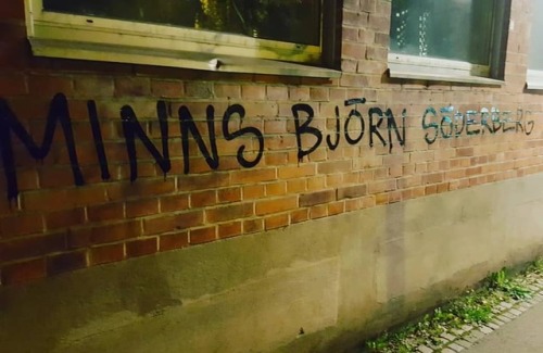 Memorial graffiti around Sweden for Björn Söderberg, an antifascist activist who was shot dead by na