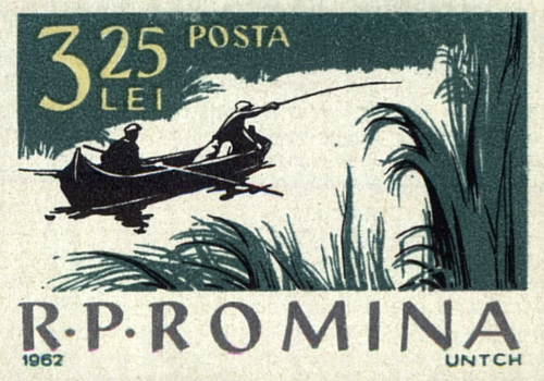 A Romanian series of stamps celebrating fishing, designed by Ion Untch, 1962