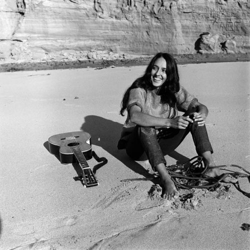 tomorrowcomesomedayblog:Folk singer Joan Baez on the beach near her home in Carmel, California, in 1