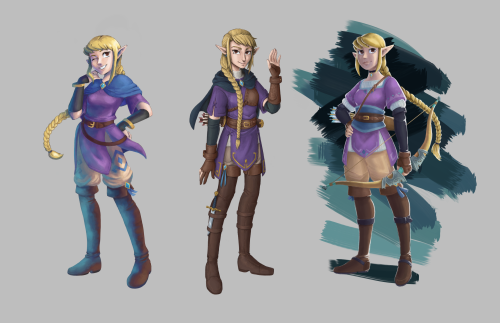 I wanted to try some style exercises, so here’s my old Zelda oc Kyra in the styles of different Zeld
