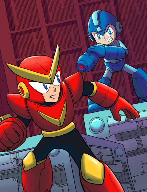 linesonwhite:Scheduled post number two: Mega Man VS Quick Man!I started drawing this one up after be
