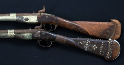 A pair of Arab decorated Enfield M1853 percussion muskets, mid 19th century.