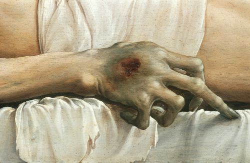 tamburina:Hans Holbein the Younger, The Body of the Dead Christ in the Tomb (detail), 1520-22