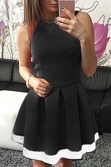 bluearbiternut: Summer Trendy Dresses Collection  Elegant Doll Collar Contrast Cuff A-Line Dress  Round Neck Long Sleeve Plain T-Shirt Dress  Black Lace Hollow Sleeveless Top Dress White Lace Insert Waist Tanks A-line Dress  Spaghetti Straps Sleeveless