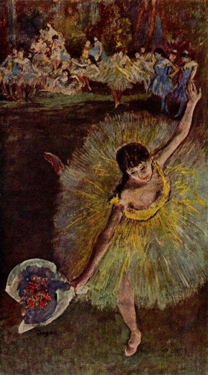 edgardegas-art:  Dancer with Bouquet, 1877Edgar Degas