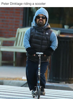 tastefullyoffensive:  Peter Dinklage riding a scooter (via kshandoo) 