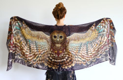 Wickedclothes:  Cotton Winged Owl Scarf Crafted Out Of Extra-Light And Durable Cotton,