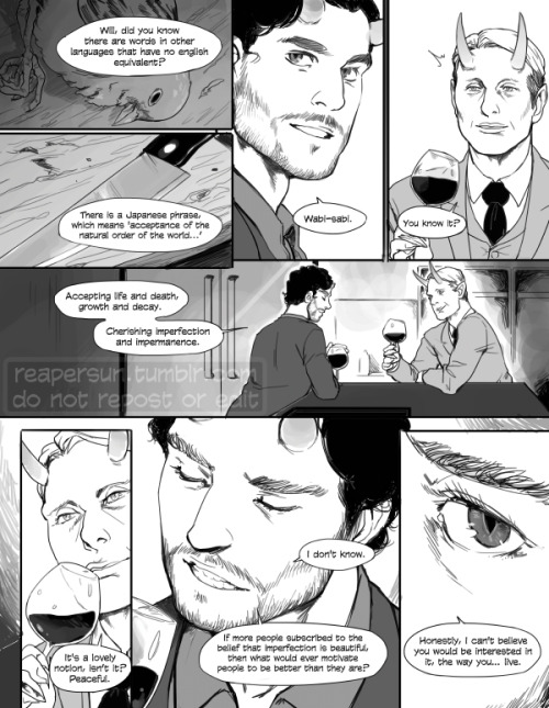 My Hannibal comic for Field Kabuki, a Hannibal artbook :)) I drew this wayyyyyyy back after S2 ended, before S3. I’m not as happy with it as my earlier Hannibal comic but I loved drawing it :) Black and white blood and gore is my favorite