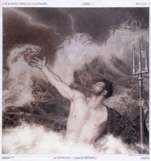 blastedheath:  Luigi Ratini (Italian, 1880-1934), The Storm - The Wrath of Neptune (Aeneid, Book I), 1925. Brown chalk on wove ‘Fabriano’ paper. 