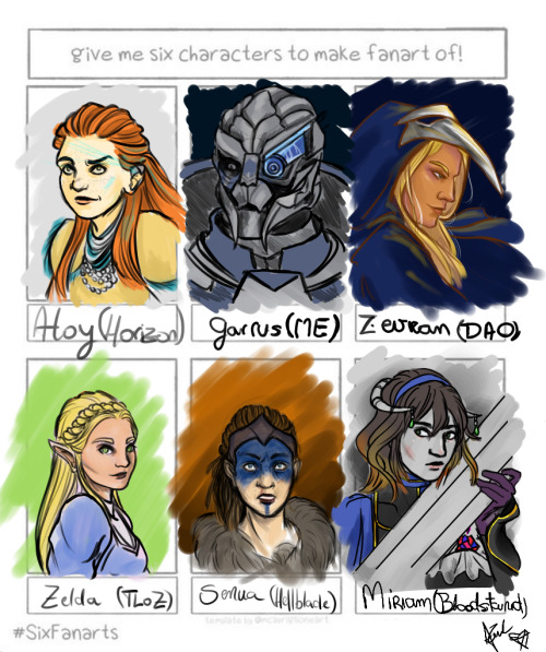 6 fanarts - character chosen by my lovely friends (except for Senua, I picked her)Template by mcapri