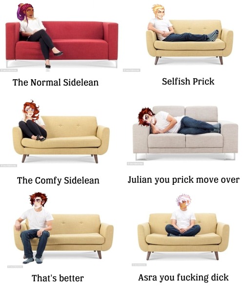 nabesthetics:The Main 6 sit on a sofa.