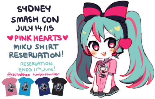 orders for pink hearts miku shirts are now ready for smash con!i&rsquo;m organizing orders for P