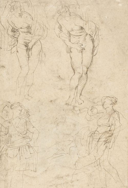 Sketches of the Daughters of Cecrops by Peter Paul Rubens. Flemish, 1611-1616. Brown ink on paper. R