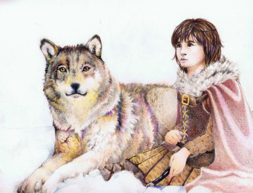 gameofthrones-fanart: Bran and Summer:  Beautiful Pencil Crayon Illustration by shadowskies