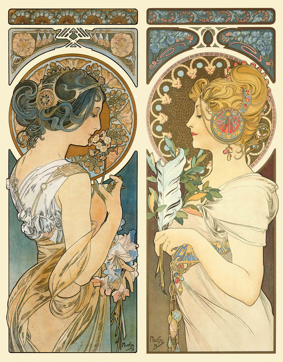 lefildeariadne:  Alphonse Mucha - Primrose and Feather (1899) 