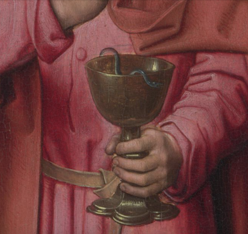 Hans Memling, Saint John the Evangelist panel (from the Donne Triptych) (detail), c. 1475. Oil on oa