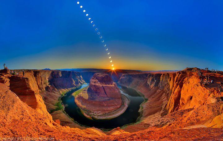 Going down (composite annular eclipse at Horseshoe Bend in Arizona by Clint Mellander)