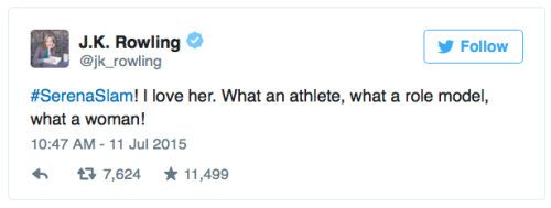 micdotcom:  J.K. Rowling just celebrated Serena Williams’ 6th Wimbledon by taking down an ignorant trollJust when you thought J.K. Rowling couldn’t get any cooler, she goes and does this. To make matters even better she followed it up by tweeting