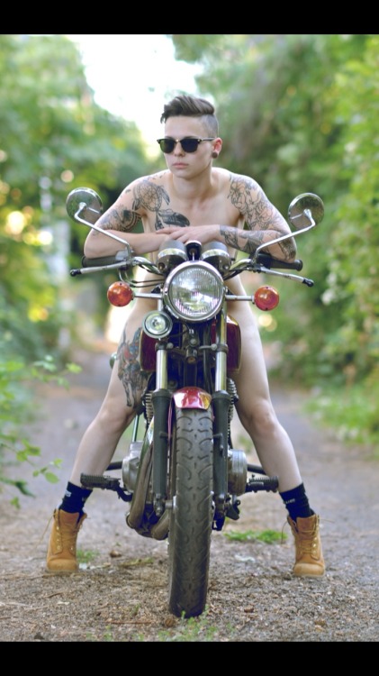 bishopsrobes:Here are a few pictures from my (naked) motorcycle photo shoot. Credit to jillgreenseth