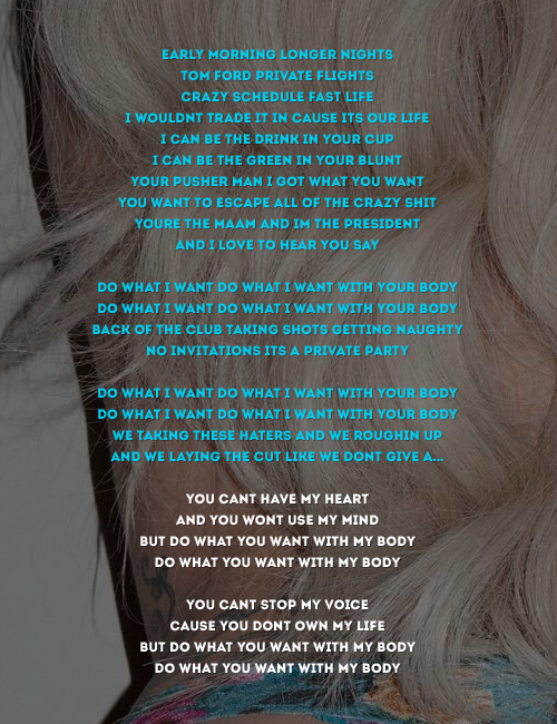 ladyxgaga:  Unofficial lyrics for Gaga’s “Do What U Want” ft. R. Kelly. Pre-order