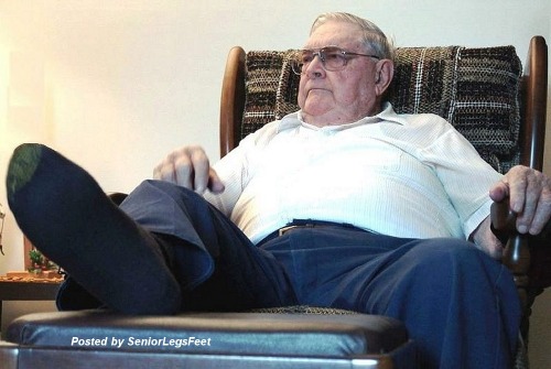 seniorspace: seniorlegsfeet:One of my favorite images: Sniff grandfather’s socks!  From my blo