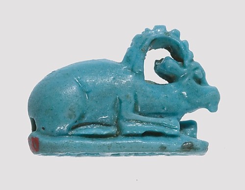 ancientpeoples:Faience amulet in form of Ibex Egyptian, 18th dynasty, 1550 - 1295 BC Source: Metropo