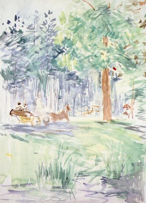 artist-morisot:Carriage in the Bois de Boulogne, 1889, Berthe MorisotMedium: watercolor