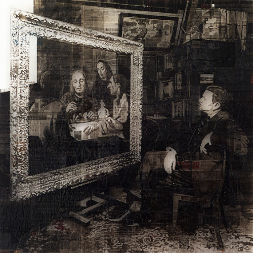 Fake   -   Martijn Hesseling  2010Dutch b.1971-Newspaper with resin on acrylic plate,  120 x 120 cm