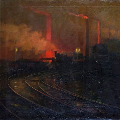 Cardiff Steelworks at Night  -   Lionel Walden, 1893American, 1861-1933Oil on canvas