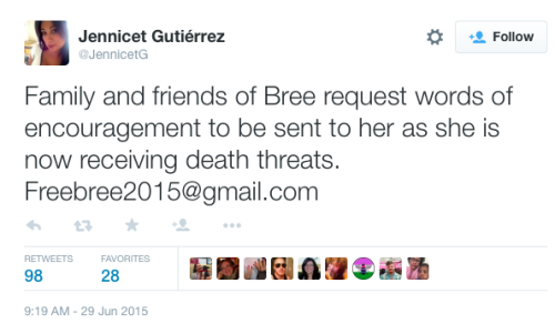 ethiopienne:  Bree Newsome, the black woman who scaled the flag pole at the South Carolina statehouse to remove the Confederate flag, is receiving death threats after her bold action. Please send her words of encouragement!