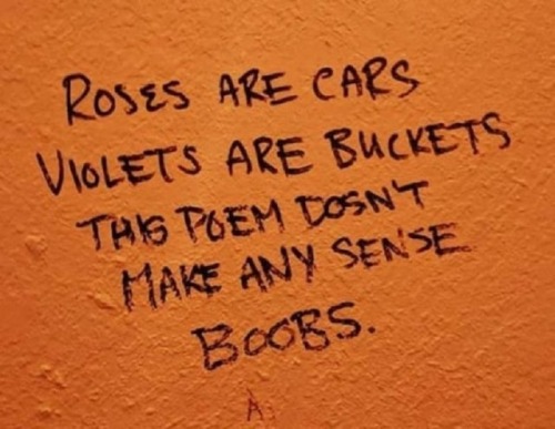arnold-ziffel: Roses are cars… Violets are buckets… This poem doesn’t make any sense… Boobs… 