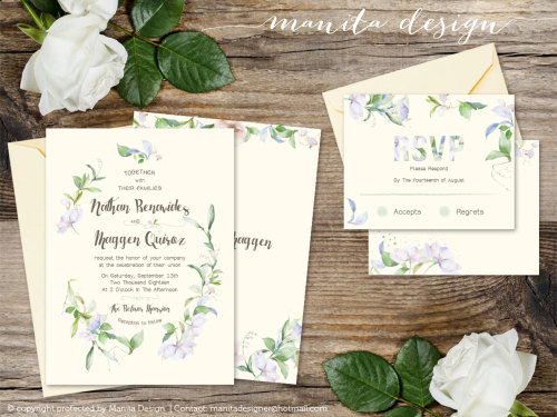 Printed Card | Creamy - Floral Wedding Invitation and Reply Card Set- Wedding Stationery - D16-001