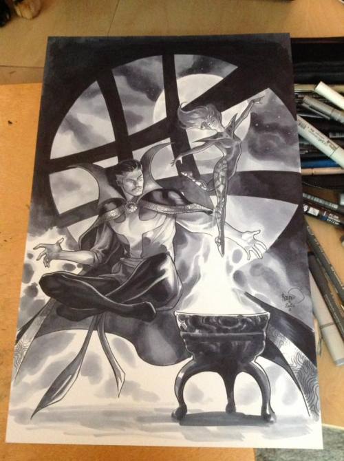 Doctor Strange and Clea commission11x17″ copic markers