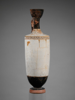 the-met-art:  Terracotta lekythos (oil flask) by Thanatos Painter, Greek and Roman ArtMedium: TerracottaRogers Fund, 1912 Metropolitan Museum of Art, New York, NYhttp://www.metmuseum.org/art/collection/search/248679