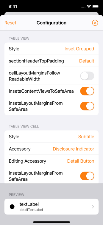 Table View Configuration