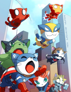 thecyberwolf:Meowvel’s Avengers Assemble ! Created by Irene Y. Lee (Suzuran) /Find this Artist on Tumblr &amp; Twitter