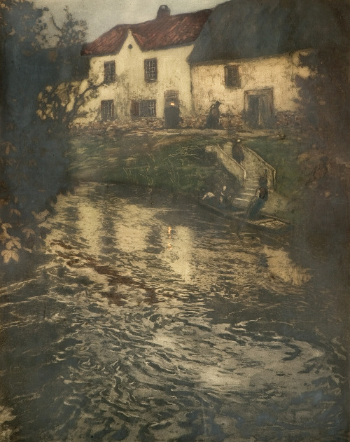 Evening in Audenarde   -   Frits Thaulow Norwegian, 1847-1906Colour etching, 65 x 52 cm. (25.6 x 20.