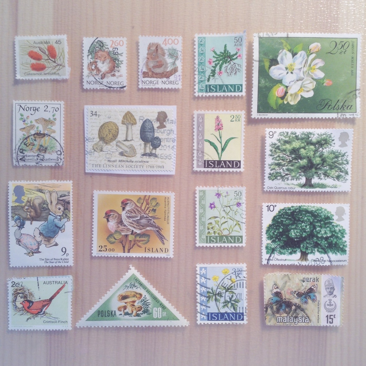 lacemoths:  Cute nature stamps I found when I was looking through my old stamp collection!