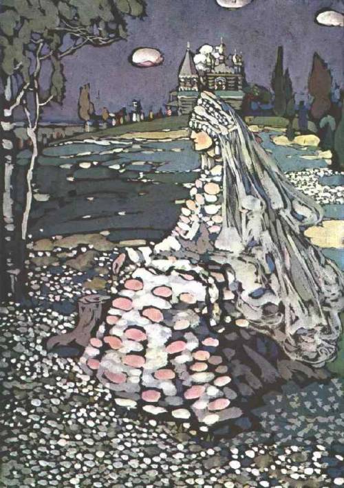 artist-kandinsky:Russian beauty in a landscape, 1905, Wassily KandinskyMedium: woodcutwww.wi