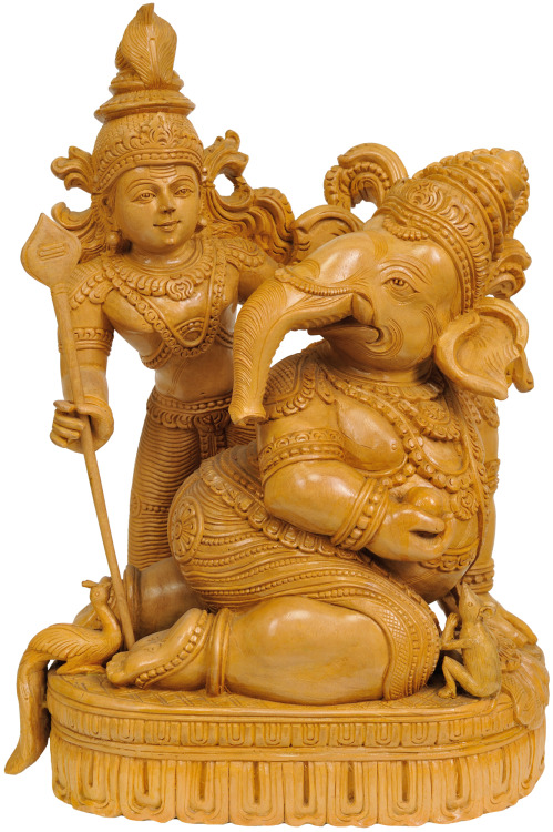 arjuna-vallabha: Ganesh and Murugan, wood sculpture