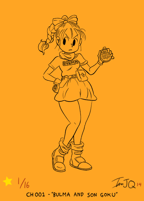 ianjq:  Iâ€™m gonna brush-ink every Bulma outfit from Dragonball Volumes 1 - 194(yâ€™knowâ€¦ before Z)! Iâ€™m gonna post one a day leading up to the DRAGONBALL 30TH ANNIVERSARY Art Show! I donâ€™t usually take part in art shows and such but Toriyamaâ€™s