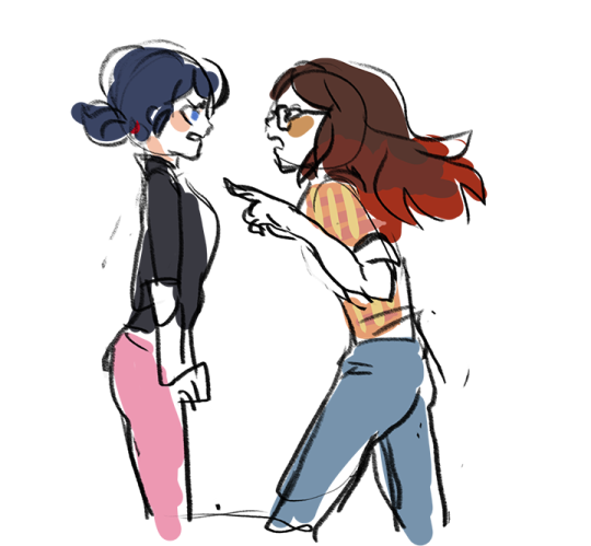 caprette:  lettersiarrange:  Imagine if Alya and Marinette got into an argument because Alya was tired of Marinette never facing her fears and talking to Adrien. So Marinette, enraged and determined to prove Alya wrong, storms over to Adrien and says